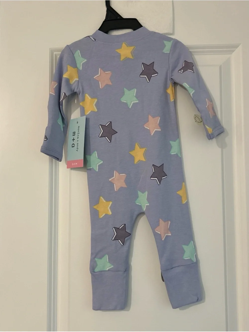 Monica + Andy Organic Cotton Long Sleeve Coverall, Purple Stars- 0-3 Months- NWT